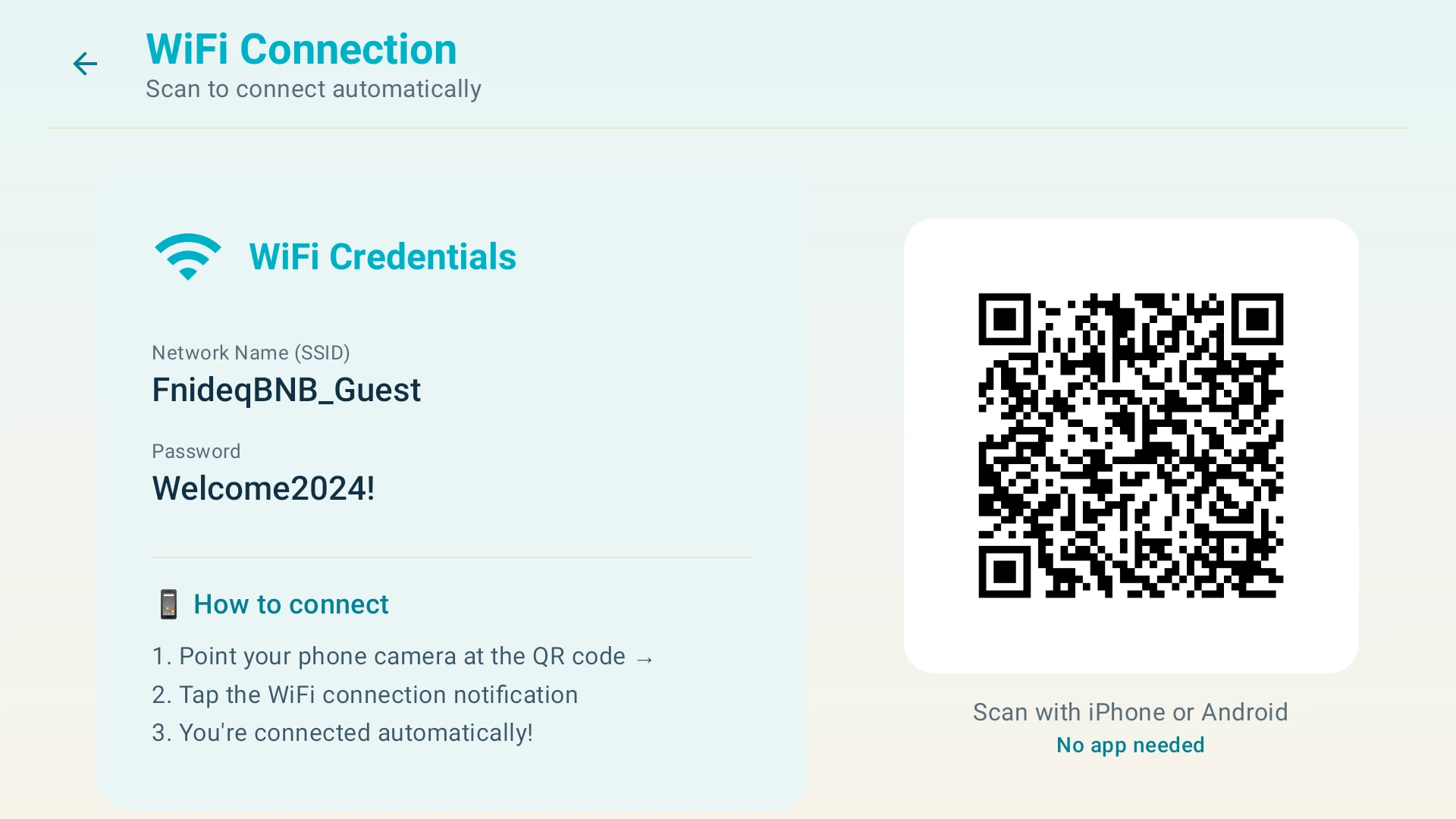 HospitalityTV app — Wi-Fi & QR connect